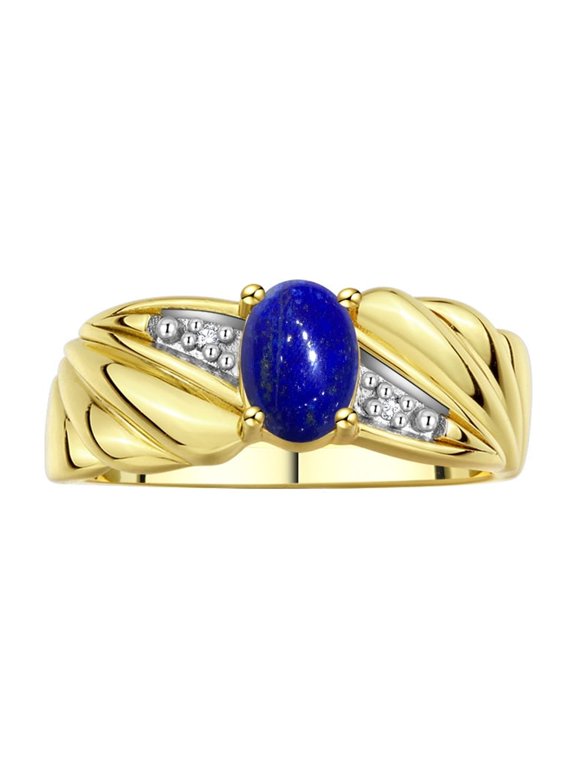 Angel Wing Design Birthstone & Lab-Grown Diamond Ring for Women, Lapis Lazuli, 14K Yellow Gold, Size 10