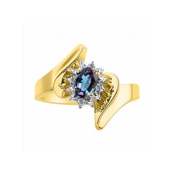 Rylos Floral Designer Ring with 6X4MM Oval Gemstone & Sparkling Diamonds in Yellow Gold Plated Silver- Birthstone Alexandrite Jewelry Size 6