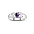 thumbnail image 1 of Rylos  Sterling Silver Classic 6X4MM Oval Amethyst & Diamond Ring - Birthstone Jewelry for Men -Size 13, 1 of 8