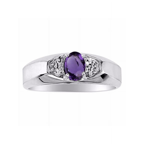 Rylos Sterling Silver Classic 6X4MM Oval Amethyst & Diamond Ring - Birthstone Jewelry for Men -Size 8