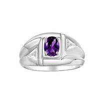 Rylos Sterling Silver Classic 6X4MM Oval Amethyst & Sparkling Diamond Ring - Birthstone Jewelry for Men -Size 8