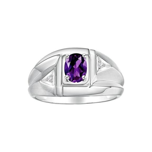 Rylos Sterling Silver Classic 6X4MM Oval Amethyst & Sparkling Diamond Ring - Birthstone Jewelry for Men -Size 8