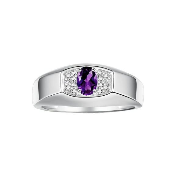 Rylos Sterling Silver Classic 6X4MM Oval Amethyst & Sparkling Diamond Ring - Birthstone Jewelry for Men -Size 8