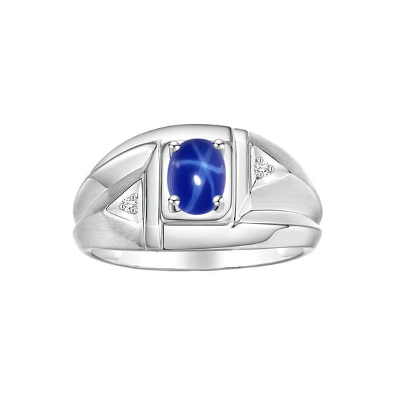 Rylos Sterling Silver Classic 6X4MM Oval Blue Star Sapphire & Sparkling Diamond Ring - Birthstone Jewelry for Men -Size 12