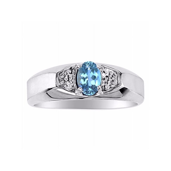 Rylos Sterling Silver Classic 6X4MM Oval Blue Topaz & Diamond Ring - Birthstone Jewelry for Men -Size 8