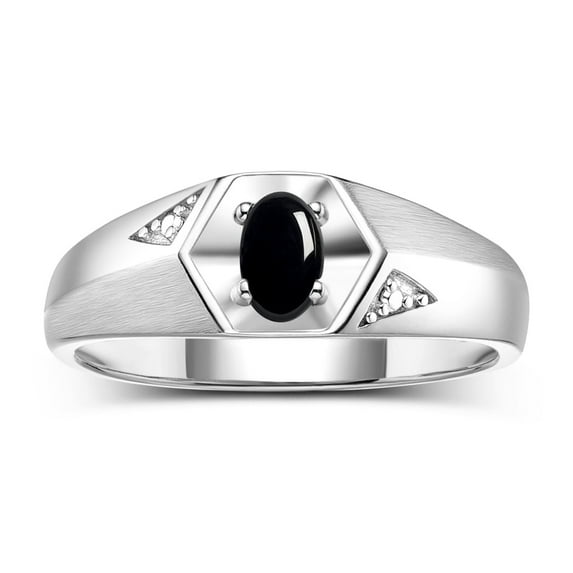 Rylos Sterling Silver Classic 6X4MM Oval Cabochon Onyx & Diamond Ring - Birthstone Jewelry for Men -Size 11