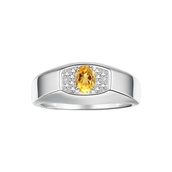 Rylos Sterling Silver Classic 6X4MM Oval Citrine & Sparkling Diamond Ring - Birthstone Jewelry for Men -Size 10