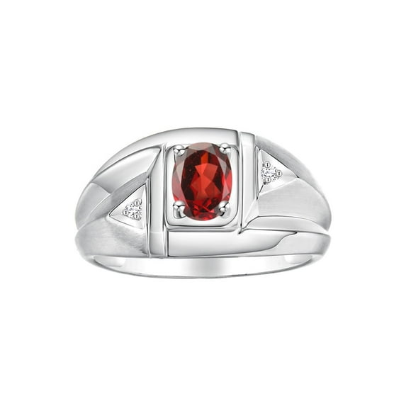 Rylos Sterling Silver Classic 6X4MM Oval Garnet & Sparkling Diamond Ring - Birthstone Jewelry for Men -Size 13
