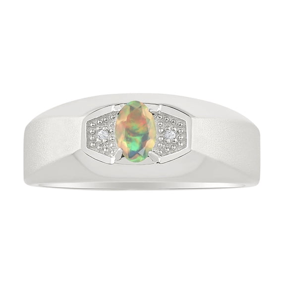 Rylos Sterling Silver Classic 6X4MM Oval Opal African & Sparkling Diamond Ring - Birthstone Jewelry for Men -Size 11