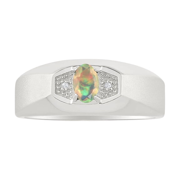 Rylos  Sterling Silver Classic 6X4MM Oval Opal African & Sparkling Diamond Ring - Birthstone Jewelry for Men -Size 12