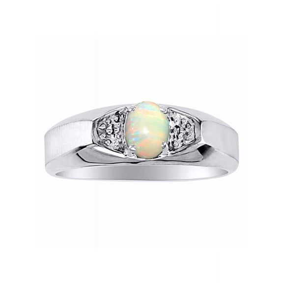 Rylos Sterling Silver Classic 6X4MM Oval Opal & Diamond Ring - Birthstone Jewelry for Men -Size 11