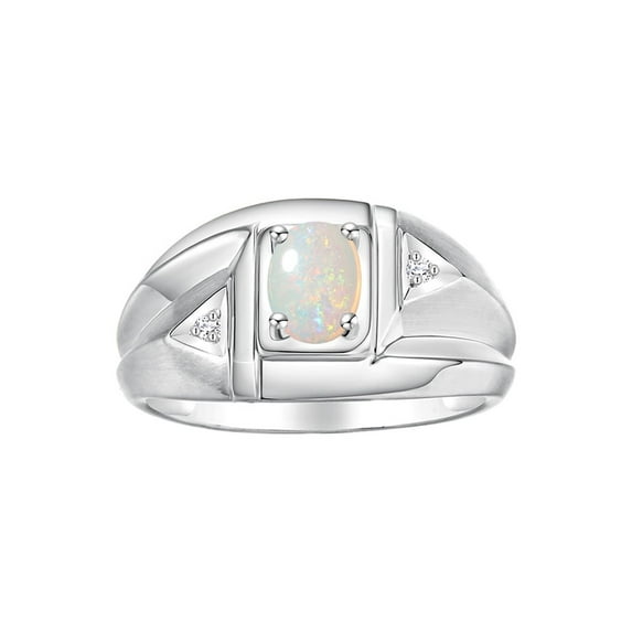 Rylos Sterling Silver Classic 6X4MM Oval Opal & Sparkling Diamond Ring - Birthstone Jewelry for Men -Size 10