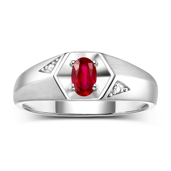 Rylos  Sterling Silver Classic 6X4MM Oval Ruby & Diamond Ring - Birthstone Jewelry for Men -Size 11