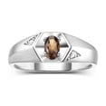 thumbnail image 1 of Rylos  Sterling Silver Classic 6X4MM Oval Smoky Quartz & Diamond Ring - Birthstone Jewelry for Men -Size 12, 1 of 8
