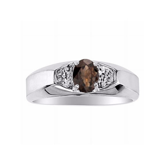 Rylos Sterling Silver Classic 6X4MM Oval Smoky Quartz & Diamond Ring - Birthstone Jewelry for Men -Size 12