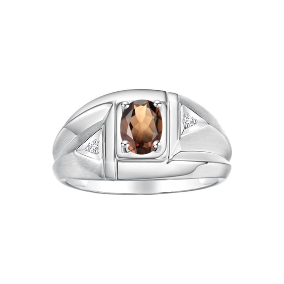 Rylos Sterling Silver Classic 6X4MM Oval Smoky Quartz & Sparkling Diamond Ring - Birthstone Jewelry for Men -Size 11
