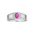 thumbnail image 1 of Rylos  Sterling Silver Classic 6X4MM Oval Star Ruby & Sparkling Diamond Ring - Birthstone Jewelry for Men -Size 8, 1 of 7
