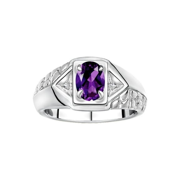 Rylos Sterling Silver Classic 7X5MM Oval Amethyst & Sparkling Diamond Ring - Birthstone Jewelry for Men -Size 8