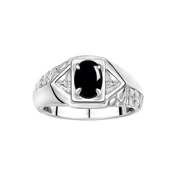 Rylos Sterling Silver Classic 7X5MM Oval Cabochon Onyx & Sparkling Diamond Ring - Birthstone Jewelry for Men -Size 10
