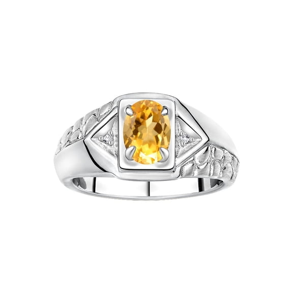 Rylos Sterling Silver Classic 7X5MM Oval Citrine & Sparkling Diamond Ring - Birthstone Jewelry for Men -Size 9