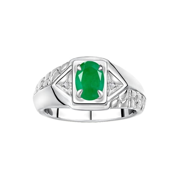 Rylos Sterling Silver Classic 7X5MM Oval Emerald & Sparkling Diamond Ring - Birthstone Jewelry for Men -Size 8