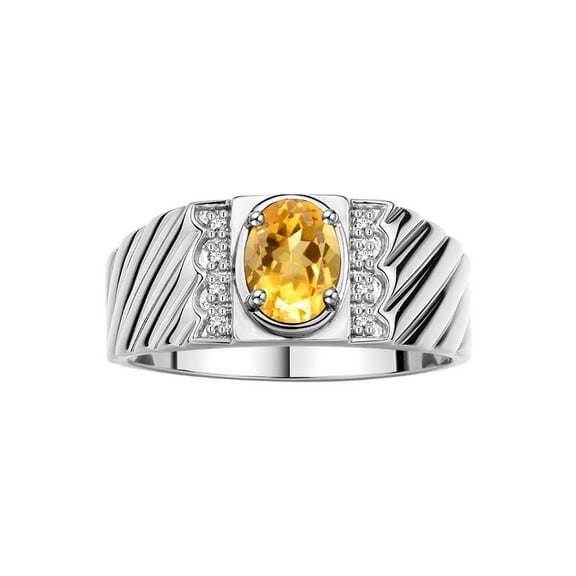 Rylos Sterling Silver Classic 8X6MM Oval Citrine & Sparkling Diamond Ring - Birthstone Jewelry for Men -Size 8