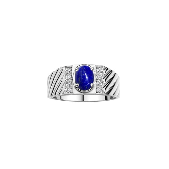 Rylos Sterling Silver Classic 8X6MM Oval Lapis & Sparkling Diamond Ring - Birthstone Jewelry for Men -Size 9