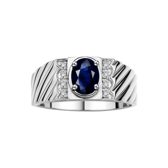 Rylos Sterling Silver Classic 8X6MM Oval Sapphire & Sparkling Diamond Ring - Birthstone Jewelry for Men -Size 11