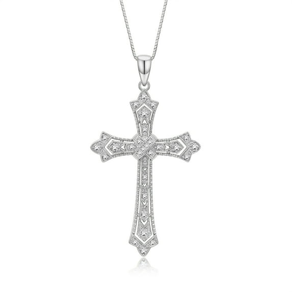 Rylos Sterling Silver Diamond Cross Pendant Necklace - Timeless Antique Style, 18" Chain - Symbolic Faith and Grace in Women's Jewelry