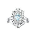 thumbnail image 1 of Rylos Sterling Silver Floral Designer Ring with 6x4 MM Oval Aquamarine & Sparkling Diamonds - Birthstone Jewelry for Women -Size 10, 1 of 7