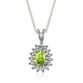 thumbnail image 1 of Rylos Sterling Silver Halo Pendant Necklace: 6X4MM Tear Drop / Pear Shape Peridot & Sparkling Diamonds -  18" Chain Exquisite Birthstone Jewelry, 1 of 7