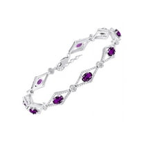 Rylos Sterling Silver Tennis Bracelet with 9 Beautiful 6X4MM Amethyst & Sparkling Diamonds - Birthstone Jewelry for Women - Adjustable to 7-8" - Friendship and Elegance in One