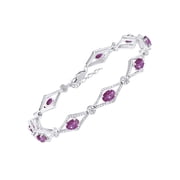 Rylos Sterling Silver Tennis Bracelet with 9 Beautiful 6X4MM Star-Ruby & Sparkling Diamonds - Birthstone Jewelry for Women - Adjustable to 7-8" - Friendship and Elegance in One