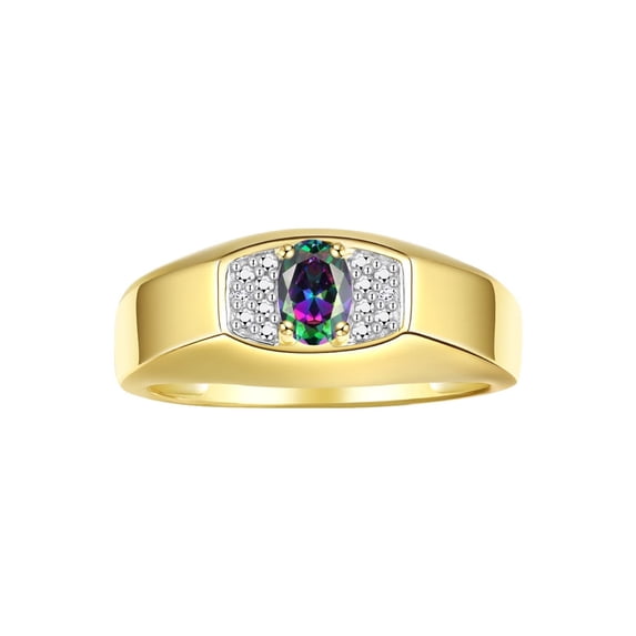 Rylos Yellow Gold Plated Silver Classic 6X4MM Oval Alexandrite & Sparkling Diamond Ring - Birthstone Jewelry for Men -Size 12
