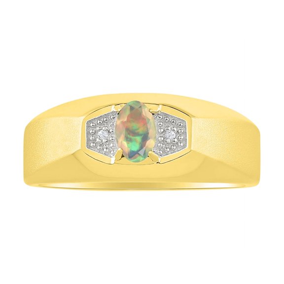 Rylos  Yellow Gold Plated Silver Classic 6X4MM Oval Opal African & Sparkling Diamond Ring - Birthstone Jewelry for Men -Size 10