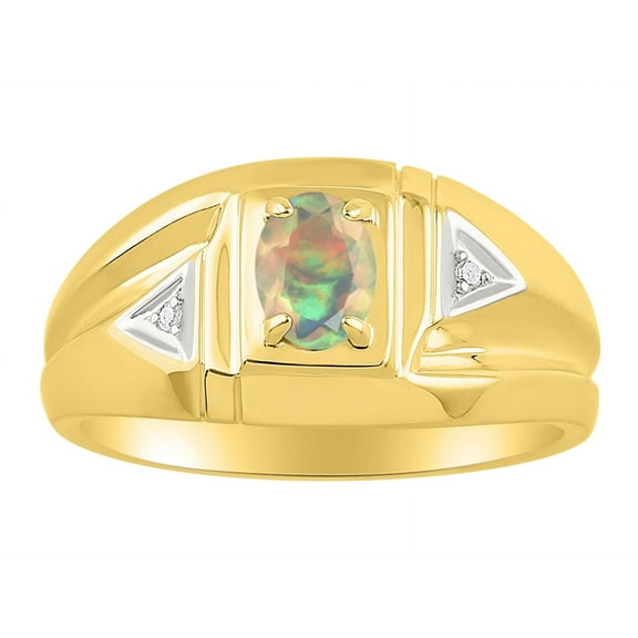 Rylos  Yellow Gold Plated Silver Classic 6X4MM Oval Opal African & Sparkling Diamond Ring - Birthstone Jewelry for Men -Size 13
