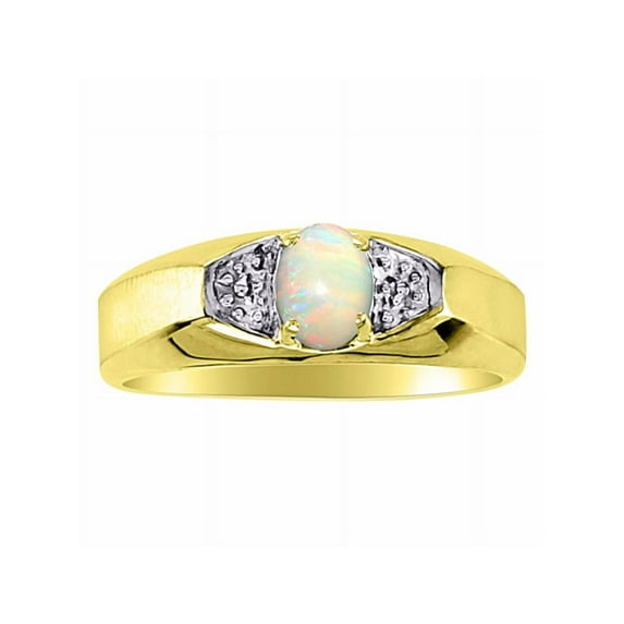 Rylos Yellow Gold Plated Silver Classic 6X4MM Oval Opal & Diamond Ring - Birthstone Jewelry for Men -Size 12