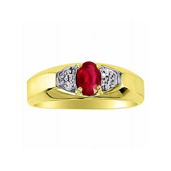 Rylos Yellow Gold Plated Silver Classic 6X4MM Oval Ruby & Diamond Ring - Birthstone Jewelry for Men -Size 9
