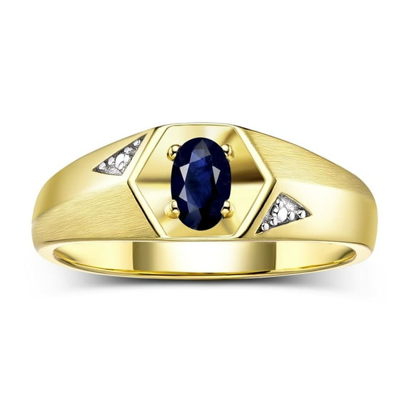 Rylos Yellow Gold Plated Silver Classic 6X4MM Oval Sapphire & Diamond Ring - Birthstone Jewelry for Men -Size 11