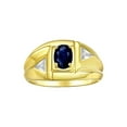 thumbnail image 1 of Rylos  Yellow Gold Plated Silver Classic 6X4MM Oval Sapphire & Sparkling Diamond Ring - Birthstone Jewelry for Men -Size 12, 1 of 8