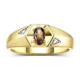 thumbnail image 1 of Rylos  Yellow Gold Plated Silver Classic 6X4MM Oval Smoky Quartz & Diamond Ring - Birthstone Jewelry for Men -Size 9, 1 of 8