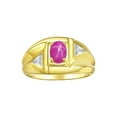 thumbnail image 1 of Rylos  Yellow Gold Plated Silver Classic 6X4MM Oval Star Ruby & Sparkling Diamond Ring - Birthstone Jewelry for Men -Size 10, 1 of 8