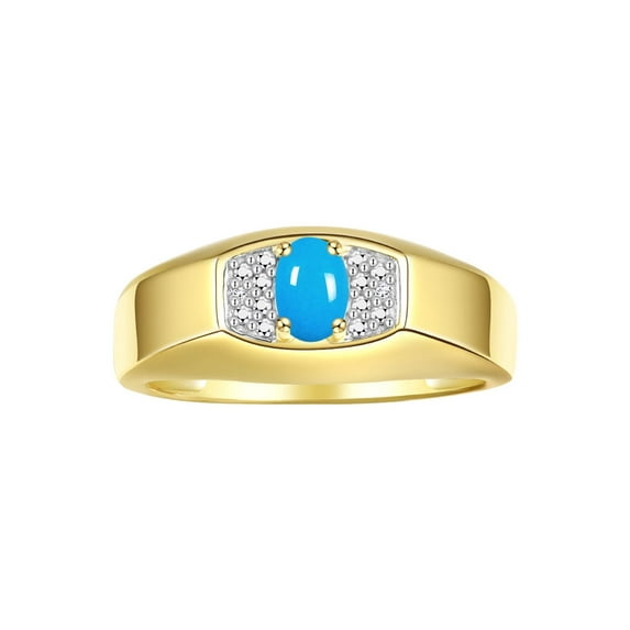 Rylos Yellow Gold Plated Silver Classic 6X4MM Oval Turquoise & Sparkling Diamond Ring - Birthstone Jewelry for Men -Size 12
