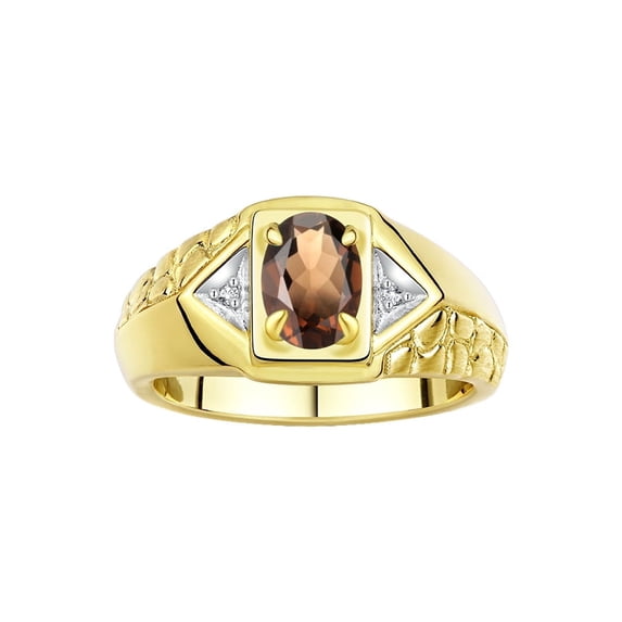 Rylos Yellow Gold Plated Silver Classic 7X5MM Oval Smoky Quartz & Sparkling Diamond Ring - Birthstone Jewelry for Men -Size 9