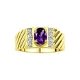 thumbnail image 1 of Rylos Yellow Gold Plated Silver Classic 8X6MM Oval Amethyst & Sparkling Diamond Ring - Birthstone Jewelry for Men -Size 13, 1 of 8