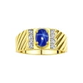 thumbnail image 1 of Rylos Yellow Gold Plated Silver Classic 8X6MM Oval Blue Star Sapphire & Sparkling Diamond Ring - Birthstone Jewelry for Men -Size 10, 1 of 8