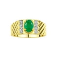 thumbnail image 1 of Rylos Yellow Gold Plated Silver Classic 8X6MM Oval Emerald & Sparkling Diamond Ring - Birthstone Jewelry for Men -Size 11, 1 of 8