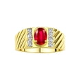 thumbnail image 1 of Rylos Yellow Gold Plated Silver Classic 8X6MM Oval Ruby & Sparkling Diamond Ring - Birthstone Jewelry for Men -Size 8, 1 of 8