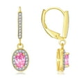 thumbnail image 1 of Rylos Yellow Gold Plated Silver Dangling Earrings - 6X4MM Oval Pink Ice & Sparkling Diamonds -  Exquisite Birthstone Jewelry, 1 of 7