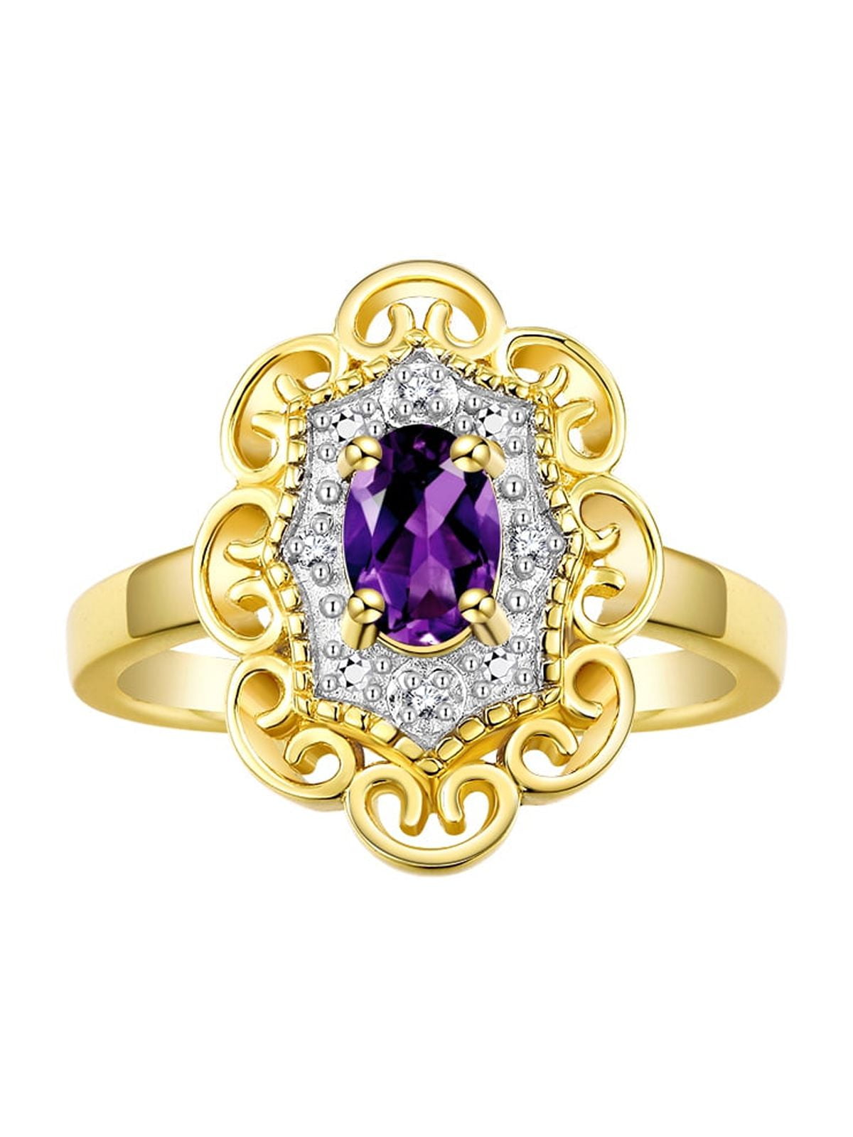 Filigree Rings Gold Plated Rylos Vintage Filigree Design Birthstone & Lab-Grown Diamond Ring for ...